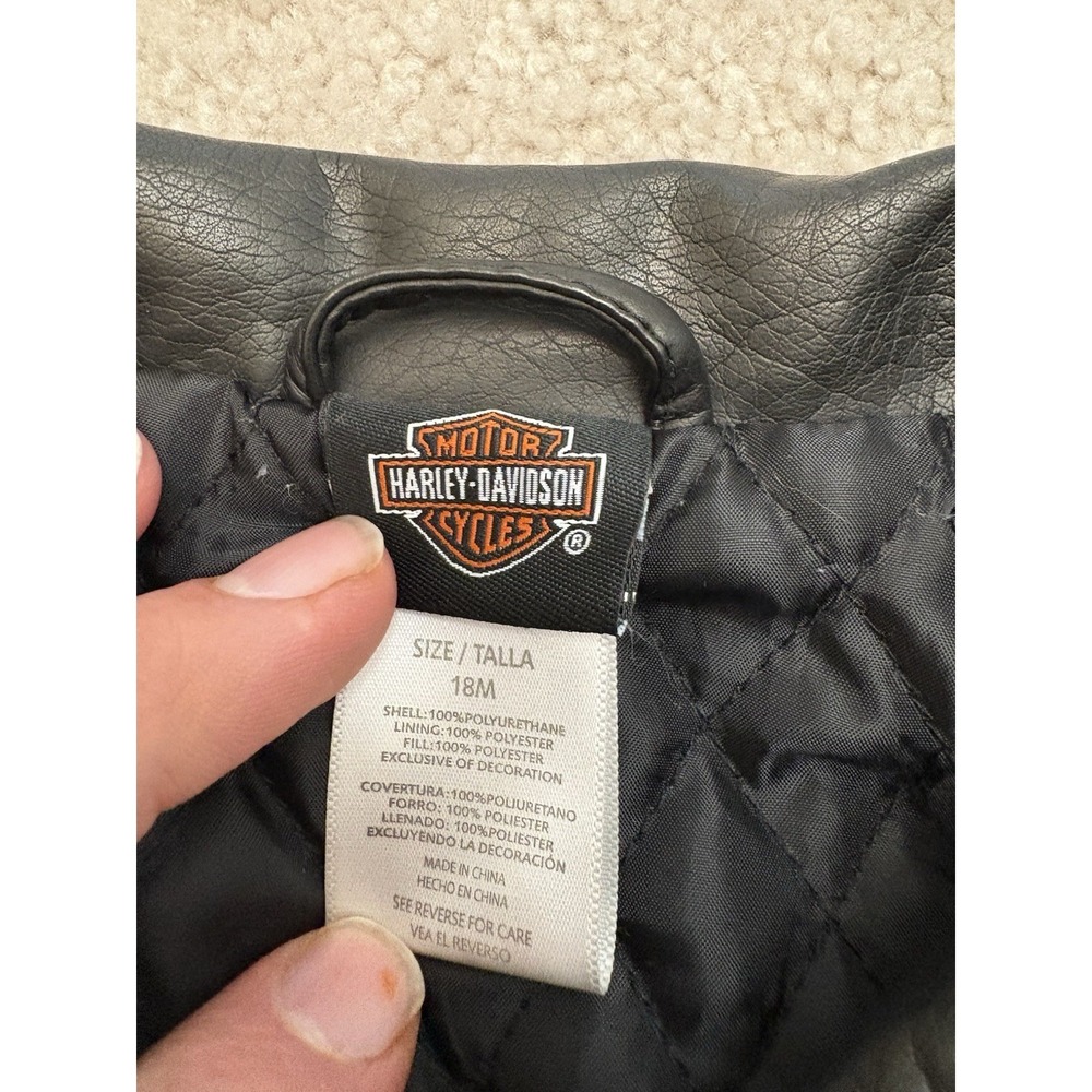 Harley Davidson Black Faux Leather Embroidered Upwing Motorcycle Jacket 18M - Picture 3 of 4